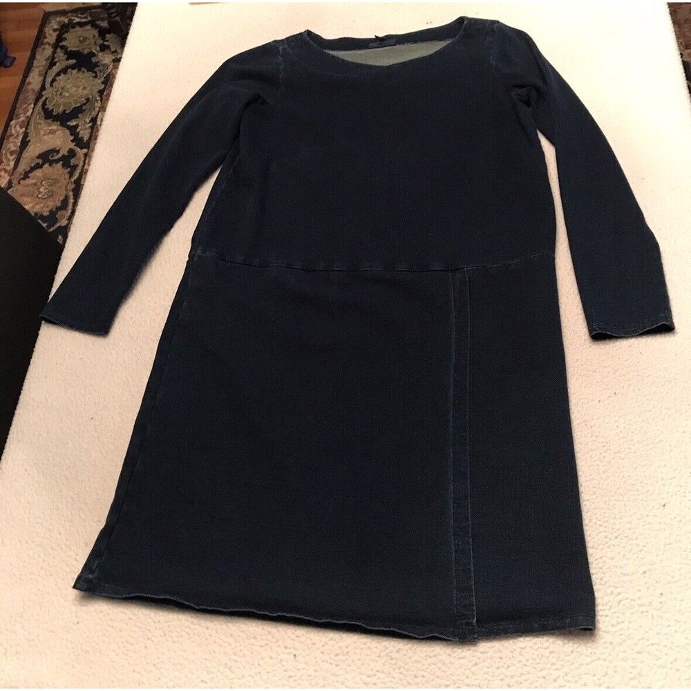 Pure Jill Indigo Dress Size S Denim Cotton Stretch Long Sleeve knee Length LB